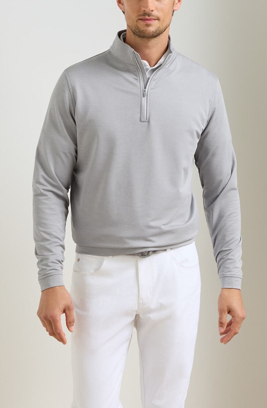 Peter Millar Perth Quarter-Zip Mens L Grey Mélange Performance Golf Long Sleeve